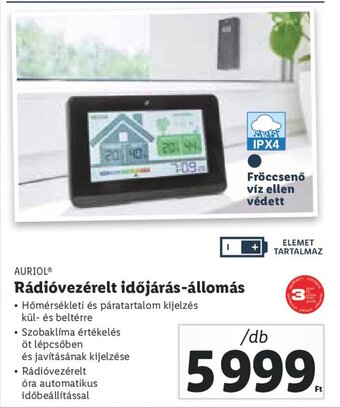 Lidl AURIOL Rádióvezérelt időjárás-állomás 1 db ajánlat