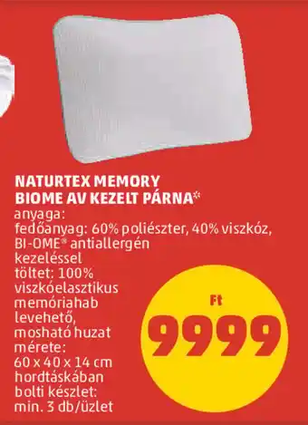 NATURTEX MEMORY BIOME AV KEZELT PÁRNA 1 db