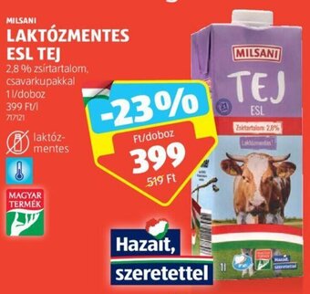 ALDI MILSANI LAKTÓZMENTES ESL TEJ 1 l ajánlat