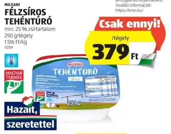 ALDI MILSANI FÉLZSÍROS TEHÉNTÚRÓ 250 g ajánlat