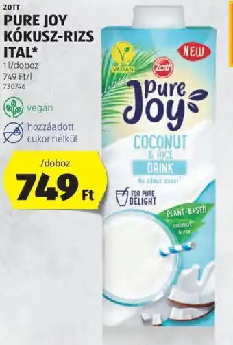 ALDI ZOTT PURE JOY KÓKUSZ-RIZS ITAL 1 l ajánlat