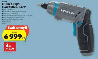 ALDI FERREX LI-ION AKKUS CSAVAROZÓ, 3,6 V 1 db ajánlat
