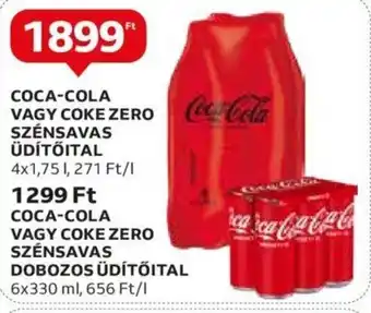 Auchan COCA-COLA VAGY COKE ZERO SZÉNSAVAS SZÉNSAVAS ÜDÍTŐITAL 4 x 1,75 l ajánlat