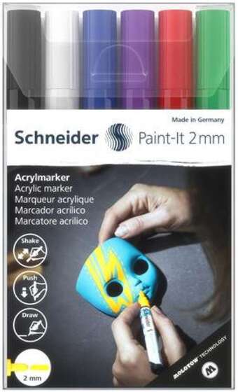 Akril marker készlet, 2 mm, schneider paint-it 310, 6 különböző szín