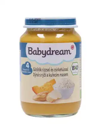 Rossmann Babydream bébiétel sütőtök, rizs, csirkehús ízesítéssel 4h/5 hónapos kortól - 190 g ajánlat