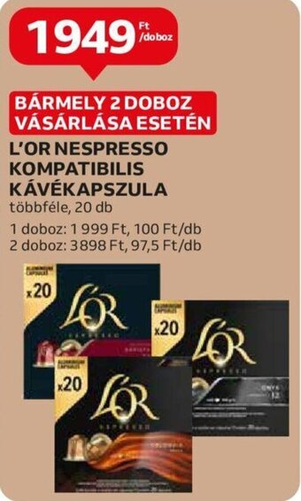 Auchan L'OR NESPRESSO KOMPATIBILIS KÁVÉKAPSZULA 20 db ajánlat