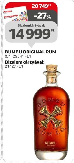 Auchan BUMBU ORIGINAL RUM 0,7 l ajánlat