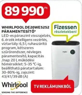 Auchan WHIRLPOOL DE 2OWE5252 PÁRAMENTESÍTŐ 1 db ajánlat