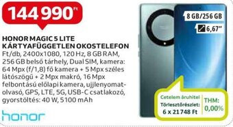 Auchan HONOR MAGIC 5 LITE KÁRTYAFÜGGETLEN OKOSTELEFON 1 db ajánlat