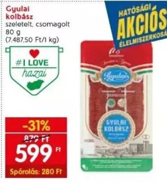 Spar Gyulai kolbász 80 g ajánlat