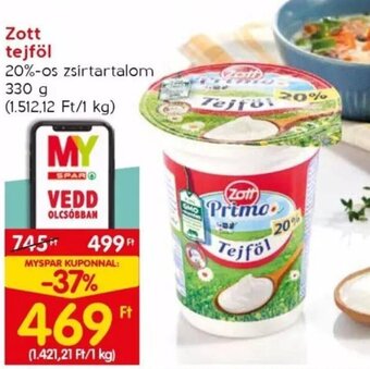 Spar Zott tejföl 330 g ajánlat
