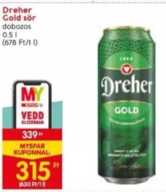 Spar Dreher Gold sör 0,5 l ajánlat