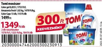 Coop Tomi mosószer 0,855 l / 1,02 kg / 13 db ajánlat