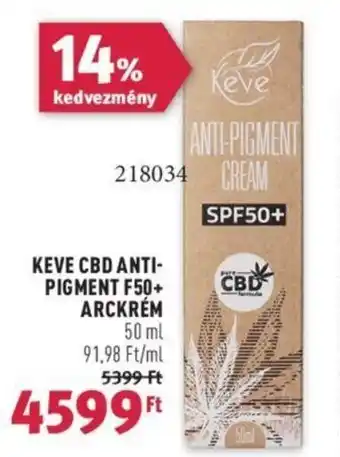 Rossmann KEVE CBD ANTI- PIGMENT F50+ ARCKRÉM 50 ml ajánlat