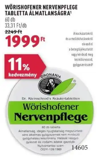 Rossmann WÖRISHOFENER NERVENPFLEGE TABLETTA ÁLMATLANSÁGRA 60 db ajánlat