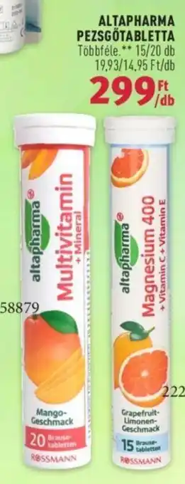Rossmann ALTAPHARMA PEZSGŐTABLETTA 15 / 20 db ajánlat
