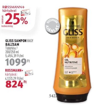 Rossmann GLISS SAMPON VAGY BALZSAM 200 / 250 ml ajánlat