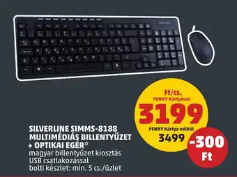 PENNY SILVERLINE SIMMS-8188 BILLENTYŰZET + OPTIKAI EGÉR 1 szett ajánlat
