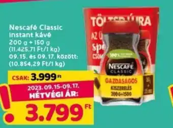 Spar Nescafé Classic instant kávé 200 g +150 g ajánlat