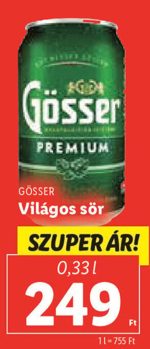 Lidl GÖSSER Világos sör 0,33 l ajánlat