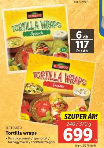Lidl EL TEQUITO Tortilla wraps 240 / 370 g ajánlat