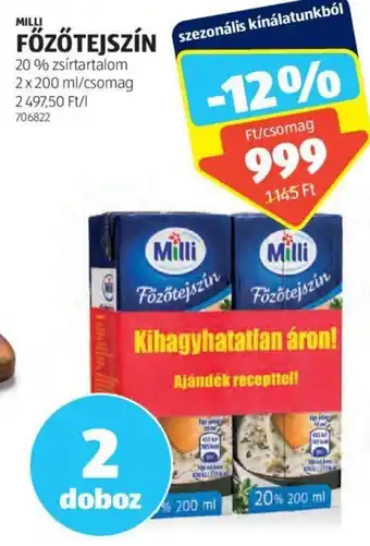 MILLI FŐZŐTEJSZÍN 2 x 200 ml