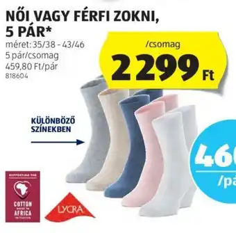 ALDI NŐI VAGY FÉRFI ZOKNI 5 pár ajánlat