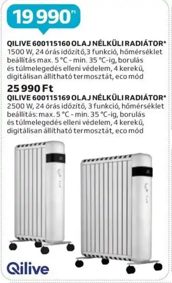 Auchan QILIVE 600115160 OLAJ NÉLKÜLI RADIÁTOR 1 db ajánlat