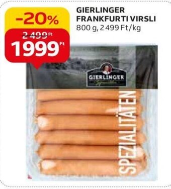 Auchan GIERLINGER FRANKFURTI VIRSLI 800 g ajánlat