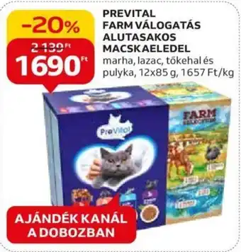 Auchan PREVITAL FARM FARM VÁLOGATÁS ALUTASAKOS MACSKAELEDEL 12 x 85 g ajánlat