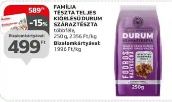 FAMÍLIA TÉSZTA TELJES KIÖRLÉSŰ DURUM SZÁRAZTÉSZTA 250 g