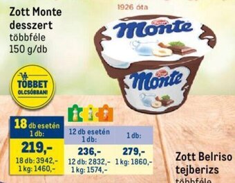 Metro Zott Monte desszert 150 g ajánlat