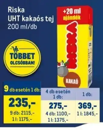Metro Riska UHT kakaós tej 200 ml ajánlat