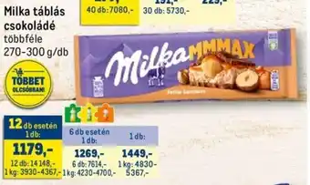 Metro Milka táblás csokoládé 270 - 300 g ajánlat