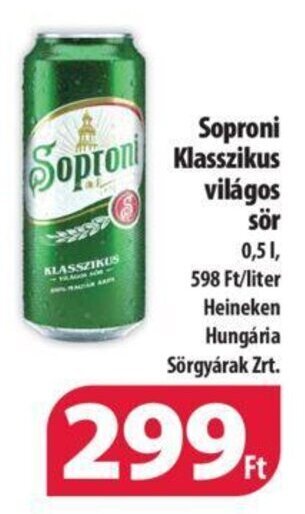 Coop Soproni Klasszikus világos sör 0,5 l ajánlat