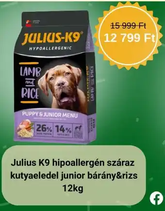 Julius K9 hipoallergén száraz kutyaeledel junior bárány&rizs 12 kg