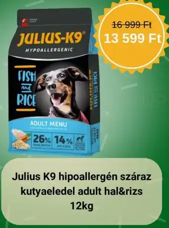 Julius K9 hipoallergén száraz kutyaeledel adult hal&rizs 12 kg