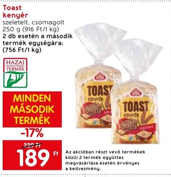 Spar Toast kenyér 250 g ajánlat