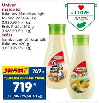 Spar Univer majonéz stb. 420 - 400 g ajánlat