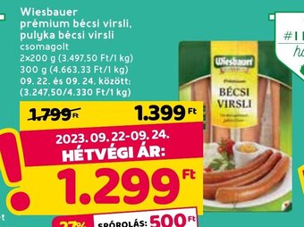 Spar Wiesbauer prémium bécsi virsli stb. 2 x 200 g / 300 g ajánlat
