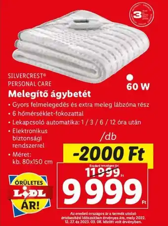 SILVERCREST PERSONAL CARE Melegítő ágybetét 1 db