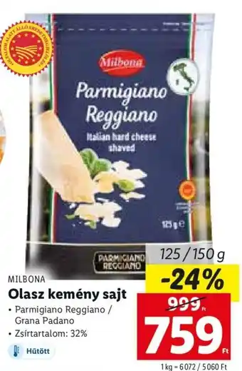 Lidl MILBONA Olasz kemény sajt 125 / 150 g ajánlat