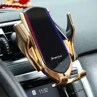 Értékcsökkent - r2 smart szenzoros autós telefontartó vezeték nélküli töltővel, qi 10w, arany