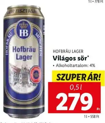 Lidl HOFBRÄU LAGER Világos sör 0,5 l ajánlat