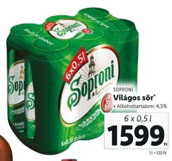 Lidl SOPRONI Világos sör 6 x 0,5 l ajánlat