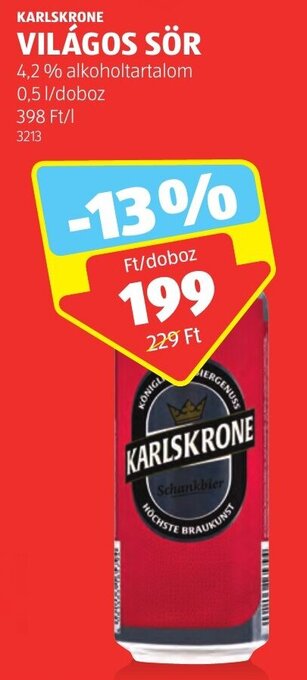 ALDI KARLSKRONE VILÁGOS SÖR 0,5 l ajánlat