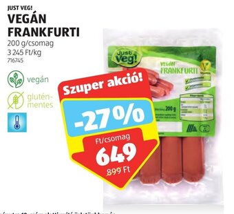 ALDI JUST VEG! VEGÁN FRANKFURTI 200 g ajánlat