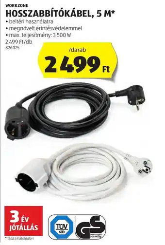 ALDI WORKZONE HOSSZABBÍTÓKÁBEL, 5 M 1 db ajánlat