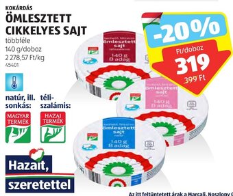 ALDI KOKÁRDÁS ÖMLESZTETT CIKKELYES SAJT 140 g ajánlat