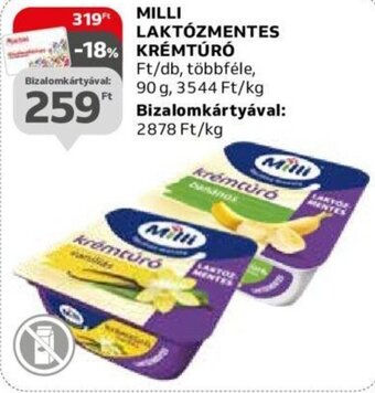 Auchan MILLI LAKTÓZMENTES KRÉMTÚRÓ 90 g ajánlat
